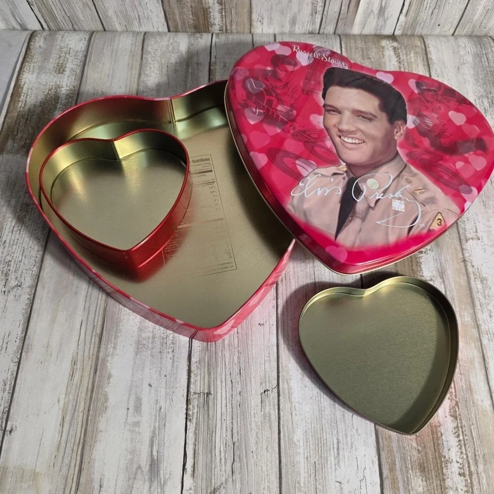Elvis Presley Russell Stover Heart Candy Tins Set /2 Pink Red Music Memorabilia